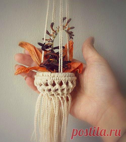 Макраме кашпо для цветов - схемы плетения для начинающих, видео