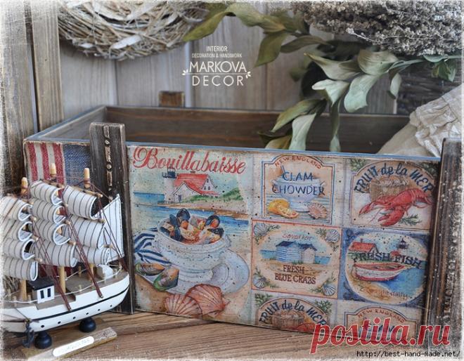 Стильный декупаж деревянного ящика "Fruit de la mer". Мастер-класс от Ольги Марковой