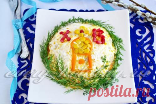 Слоеный салат с жареной курицей: рецепт с фото