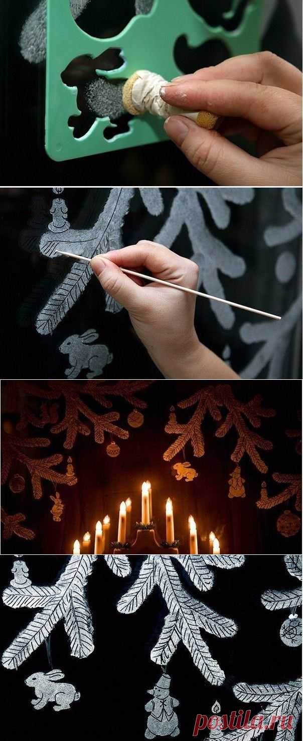 КАК СДЕЛАТЬ НОВОГОДНИЕ РИСУНКИ НА СТЕКЛЕ..
