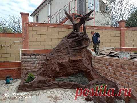 Искусственные  скалы  с  водопадом. и скульптура  орла  из  цемента. мастерская  РэтроКапитан