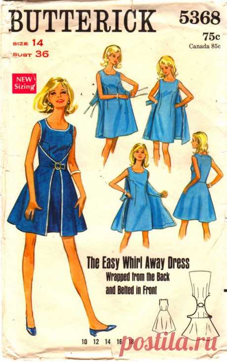 1960er Jahre Butterick 5368 Wirbel entfernt Kleid Muster Wrap Kleid Scoop Neck Womens Vintage Sewing Muster Größe 14 Büste 36