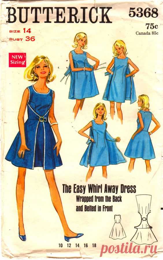 1960er Jahre Butterick 5368 Wirbel entfernt Kleid Muster Wrap Kleid Scoop Neck Womens Vintage Sewing Muster Größe 14 Büste 36