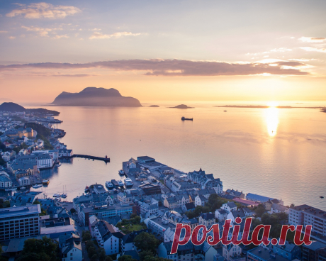 Картинки море, норвегия, alesund, горизонт, сверху, город - обои 1280x1024, картинка №448923