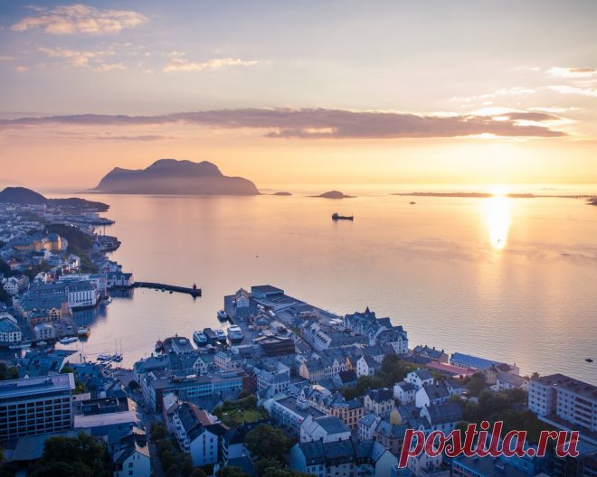 Картинки море, норвегия, alesund, горизонт, сверху, город - обои 1280x1024, картинка №448923