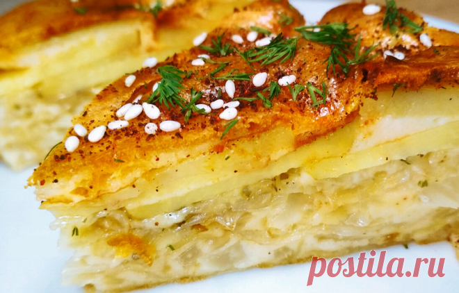 Жарю капусту с картошкой и заливаю тестом. Люблю, когда начинки много (рецепт заливного пирога) | Розовый баклажан | Яндекс Дзен