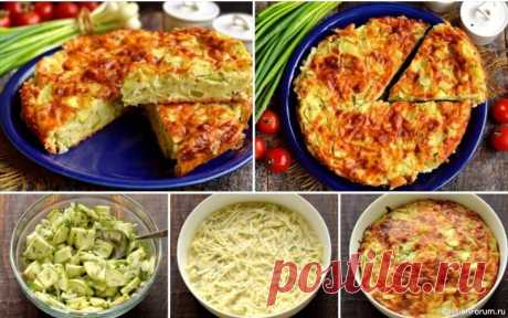 Кабачковый пирог Удачный рецепт вкусного овощного пирога по типу шарлотки!🥮🍪🥒🌭Тесто используется заливное, то есть жидкое, готовится оно быстро и просто на сметанной основе. Пирог станет отличной закуской или основным блюдом на завтрак или ужин.Ингредиенты:Кабачки – 600 г.Лук репчатый – 1 шт.Свежий укроп...