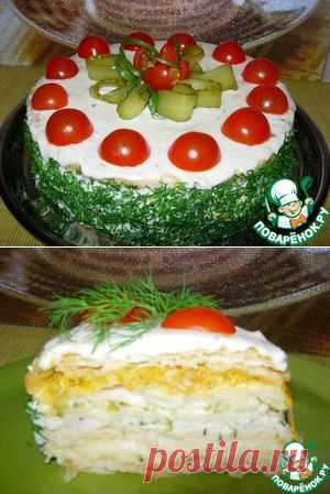 Закусочный торт "Наполеон" с ветчиной и сыром - кулинарный рецепт