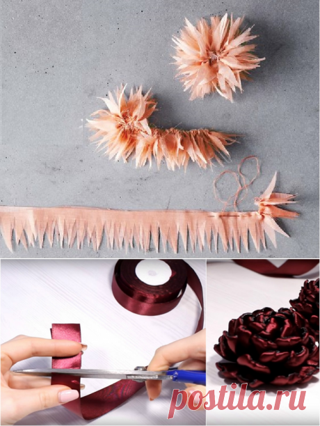 Как сделать цветок из атласной ленты
