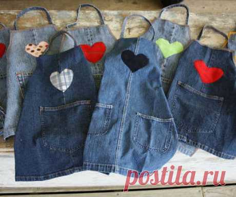 Interesting ideas for decor: Шьем фартук из старых джинсов. We sew an apron of old jeans .