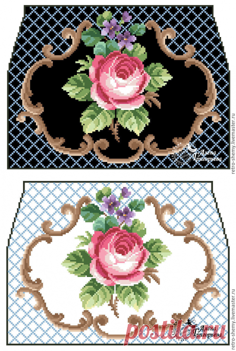Купить Схема вышивки сумочки "Роза и фиалки" - схема для вышивки, схема для вышивки крестом