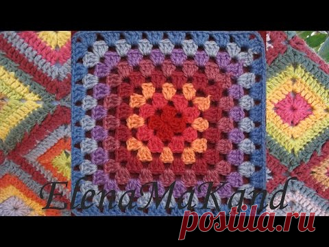 Бабушкин квадрат. Добавление нити другого цвета.Granny square. Adding another color thread