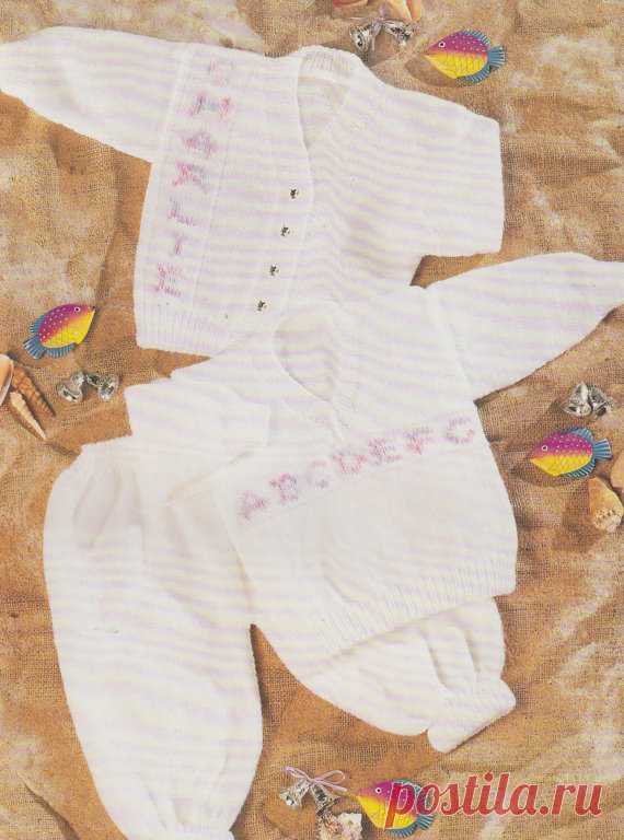 vintage knitting pattern PDF for baby to child personalised cardigan and jumper sizes 16-24 inches This is a PDF file containing the knitting pattern for lovely personalised baby cardigan, jumper and leggings.  The pattern is for double knitting/8 ply yarn, size is from 16 right up to 24 inches.  The personalisation is worked using swiss darning, following the chart supplied. Suitable for boys and girls.  The file will be available for instant download once payment is rece...