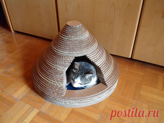 Как сделать домик для кошки из картона