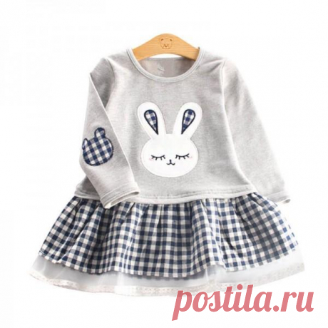 Bunny Printed & Plaid Dress in Pink for Girls | PatPat