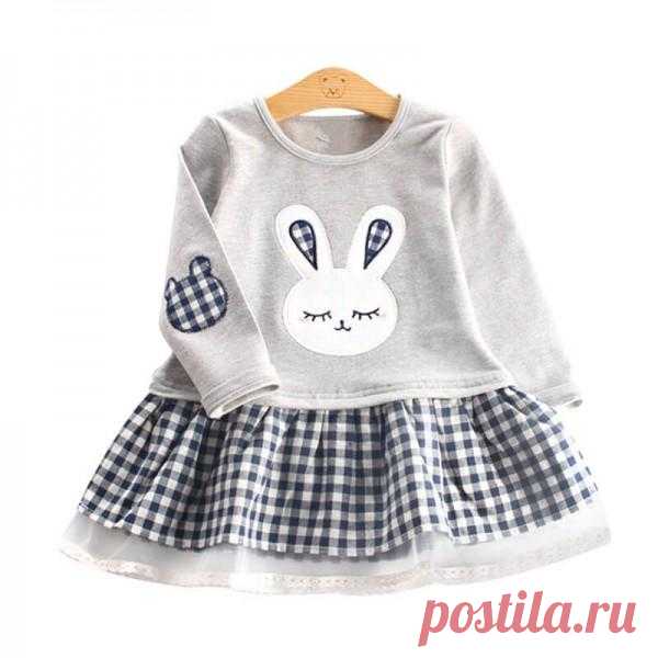 Bunny Printed & Plaid Dress in Pink for Girls | PatPat