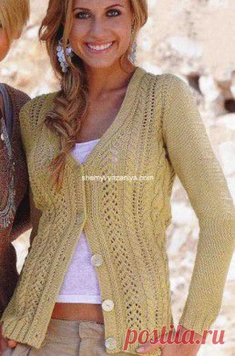 Жакет с ажурным узором и узором коса