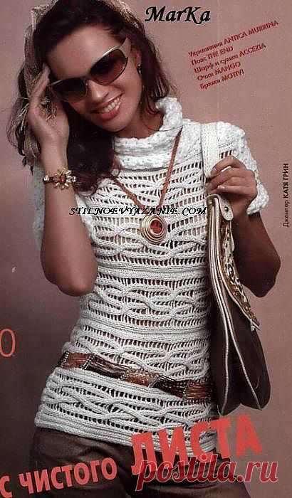 Джемпер с короткими рукавами, связанный спицами / Стильное вязание   ( схема увеличивается нажатием на нее)