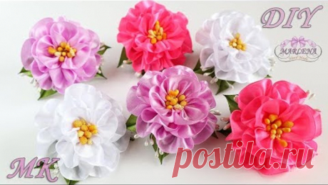 ✿ Цветы из атласных лент. Резиночки для волос. Канзаши МК/DIY