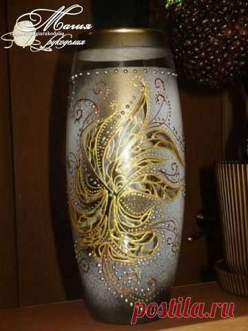 Роспись стеклянной вазы / Необычные поделки