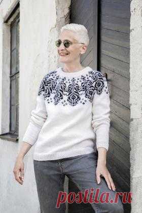 Свитер Чертополох Красивая модель женского свитера с круглой кокеткой, связанного из смесовой шерсти спицами 3.5 мм. Свитер вяжется по кругу от двойного...