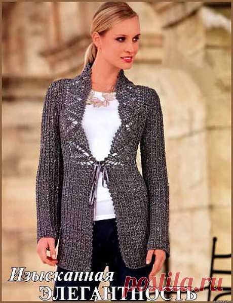 Ажурный жакет с кружевным воротником. - Схемы вязания жакетов - Схемы для вязания - Уроки вязания крючком - Вязание крючком, мотивы, схемы для вязания крючком