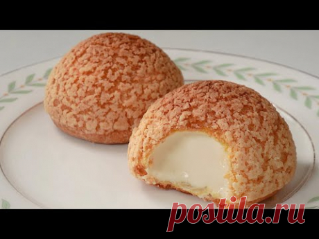 Легкие пирожные с кремом (Лучший рецепт! хрустящее заварное крем, Choux au craquelin)