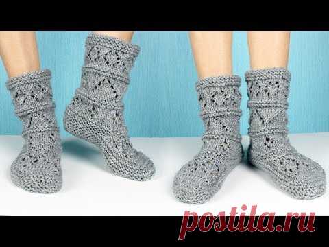Носки сапожками с узором на двух спицах