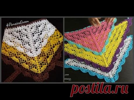 2Ч. Ажурная Косынка, шаль, бактус крючком. Видео урок для начинающих. Творческая Студия