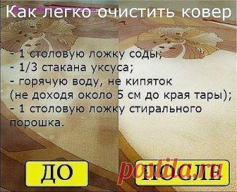 Как легко очистить ковер

Чтобы сократить траты на средства для мытья ковров, которые нам предлагают купить в магазинах, давайте сделаем средство для мытья ковров сами. Это средство будет в разы дешевле, без бесконечного списка химии с составе и самое главное - оно будет чистить. 

Итак, нам понадобится пустая тара среднего размера с распылителем, в которую мы добавим: 
- 1 столовую ложку соды; 
- 1/3 стакана уксуса; 
- горячую воду, не кипяток (не доходя около 5 см до кра...