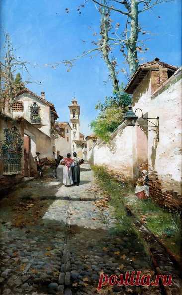 Художник Мануэль Гарсия-и-Родригес (Manuel Garcia y Rodriguez, 1863-1925).
«Улица в Гранаде».
