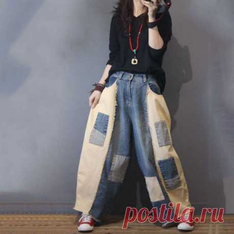 Trendy Patchwork Baggy Jeans Color Block Distressed Jeans in As The Photo One Size I like those suitable and comfortable Jeans. Do you think I should buy it?