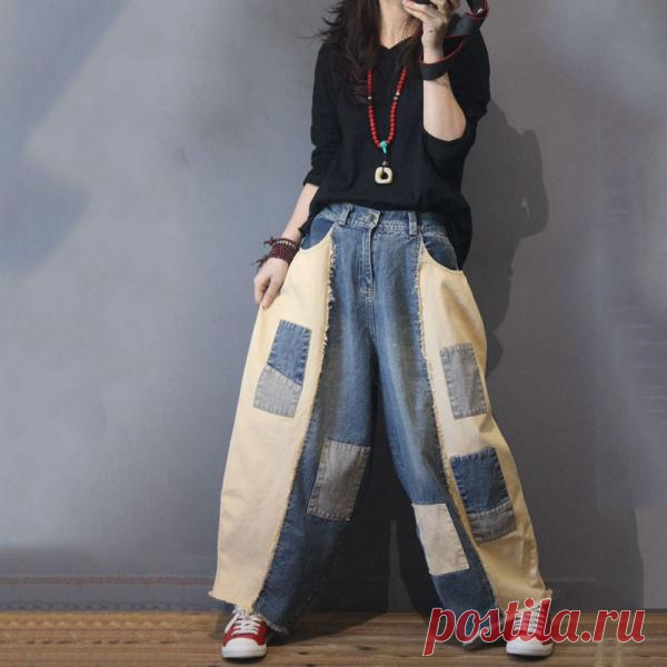 Trendy Patchwork Baggy Jeans Color Block Distressed Jeans in As The Photo One Size I like those suitable and comfortable Jeans. Do you think I should buy it?