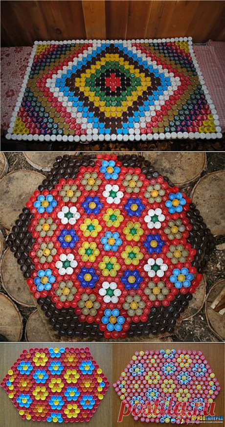 Массажный коврик из крышек от пластиковых бутылок.