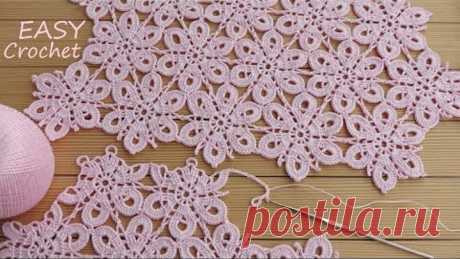 ЦВЕТОЧНЫЙ УЗОР без отрыва нити!!! Очень просто! ВЯЗАНИЕ КРЮЧКОМ SUPER EASY Pattern flowers Crochet