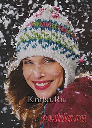 Шапка с жаккардовым узором. Вязание для женщин / Шапки и шарфы / Спицами