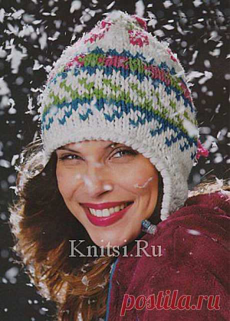 Шапка с жаккардовым узором. Вязание для женщин / Шапки и шарфы / Спицами