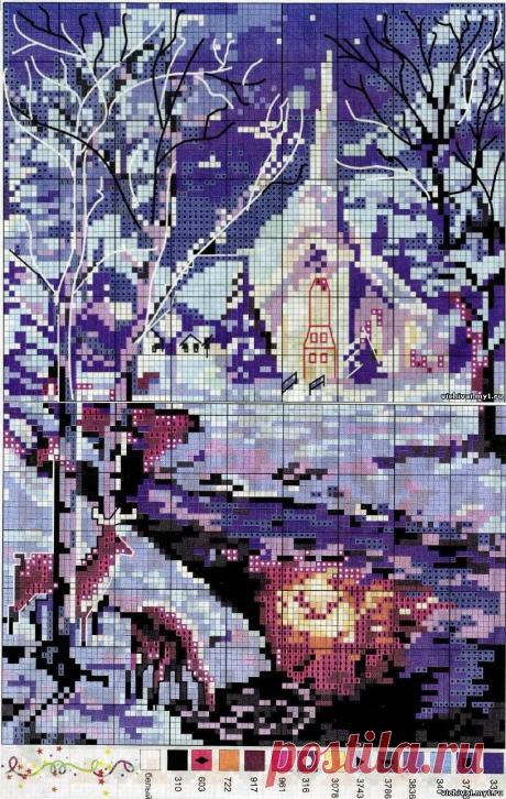 ВОЛШЕБСТВО ЗИМНЕЙ НОЧИ - ЛЕС - ПЕЙЗАЖ - Каталог файлов - ВЫШИВКА КРЕСТОМ