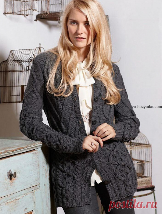 Кардиган с аранами схема и описание. Элегантный женский жакет спицами.