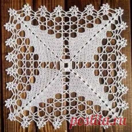 Квадратный мотив для скатерти, дорожки, салфетки. Крючком. Схема. / knittingideas.ru