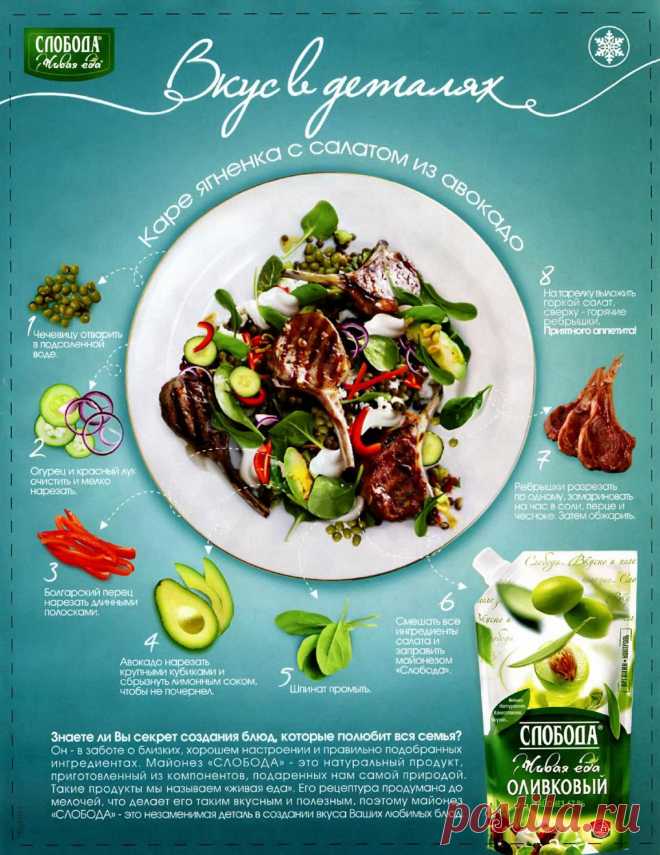 Каре ягненка с салатом из авокадо