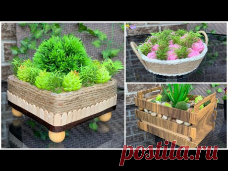 3 DIY Flower Basket With Jute & Cardboard/ Jute Craft Ideas/ Cardboard Home Decor