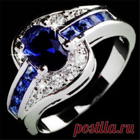 Women Fashion Blue Sapphire Jewelry Ring Lady Elegant Engagement Ring Size 7/8/9