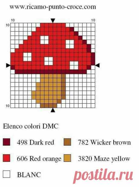 a cross stitch pattern with a red mushroom on it's face and the words eleno color dmc