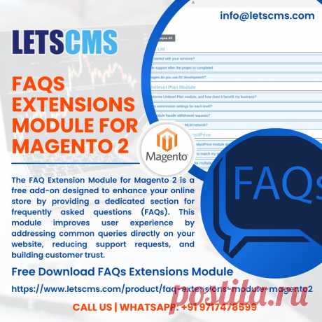 FAQ (Frequently Asked Questions) Extension Module for Magento 2 is a free add-on designed to enhance your online store by providing a dedicated section for frequently asked questions (FAQs). This module improves user experience by addressing common queries directly on your website, reducing support requests, and building customer trust.