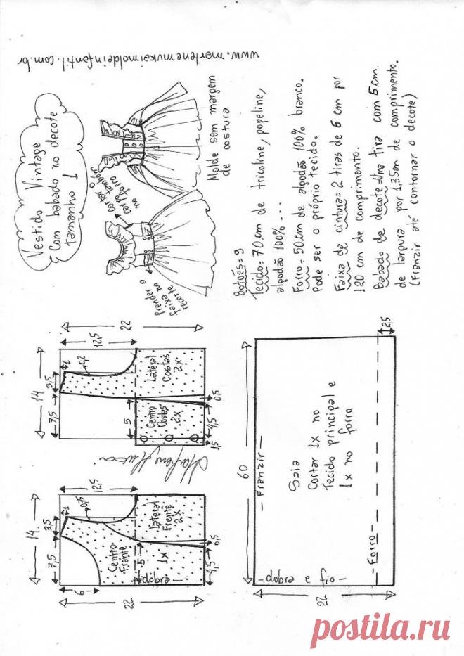 Vestido vintage com babado no decote – DIY- marlene mukai – molde infantil