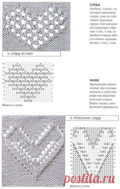 Узор спицами сердечки