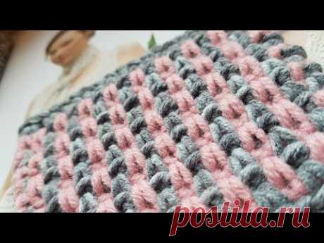 Вяжем двухцветный узор крючком ✔ knitting pattern.