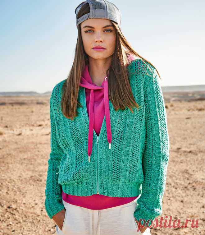 Жакет-бомбер с застежкой на молнию - схема вязания спицами с описанием на Verena.ru
