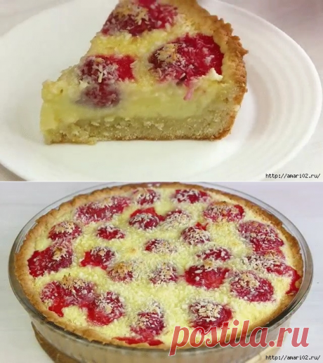 Песочный пирог в сметанной заливке с клубникой.